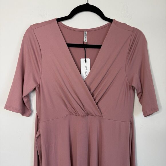 Mother Bee NWT Medium Dusty Pink Mauve Maternity Knee Length Jersey Knit Dress - Picture 4 of 14